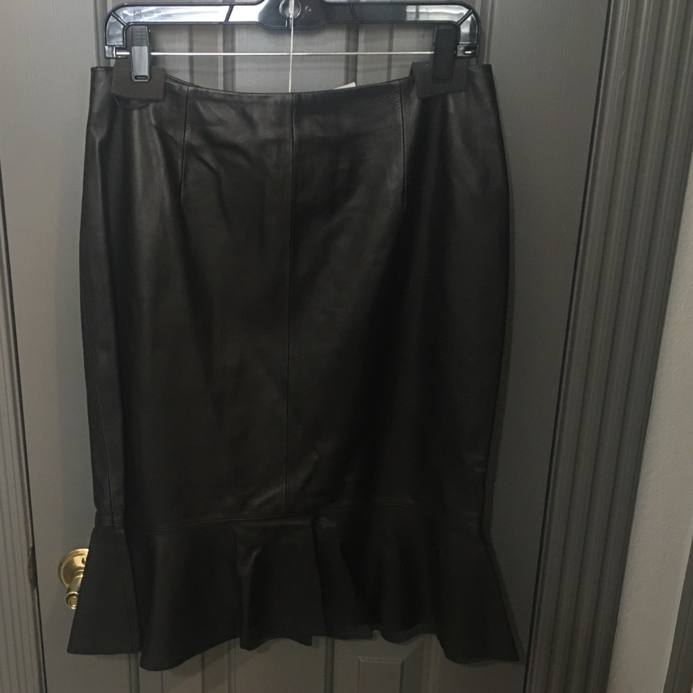 Classic Black Leather Ruffle-Hem Skirt